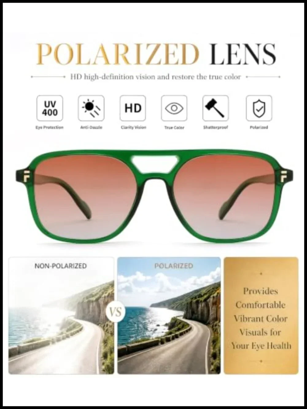 Retro Polarized Aviator Sunglasses UV400 Protection Square Sunnies